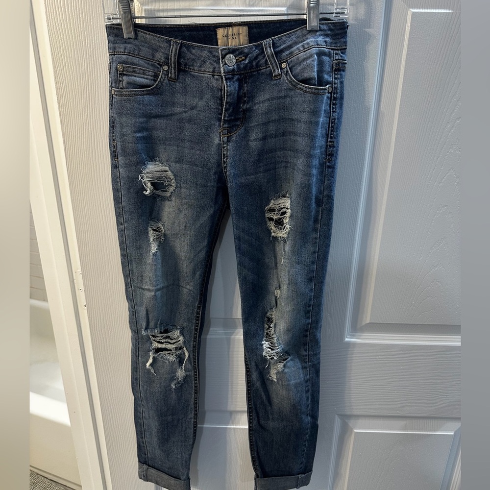 Celebrity Pink Ripped Cropped Skinny Jeans in Blue